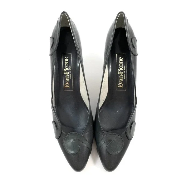 1970's EVAN PICONE gray leather swirl unique high heel pumps - Picture 6 of 15